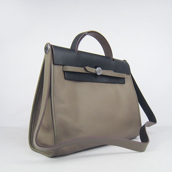 7A Replica Hermes Grey/Black Kelly 32cm Togo Leather Bag 60667